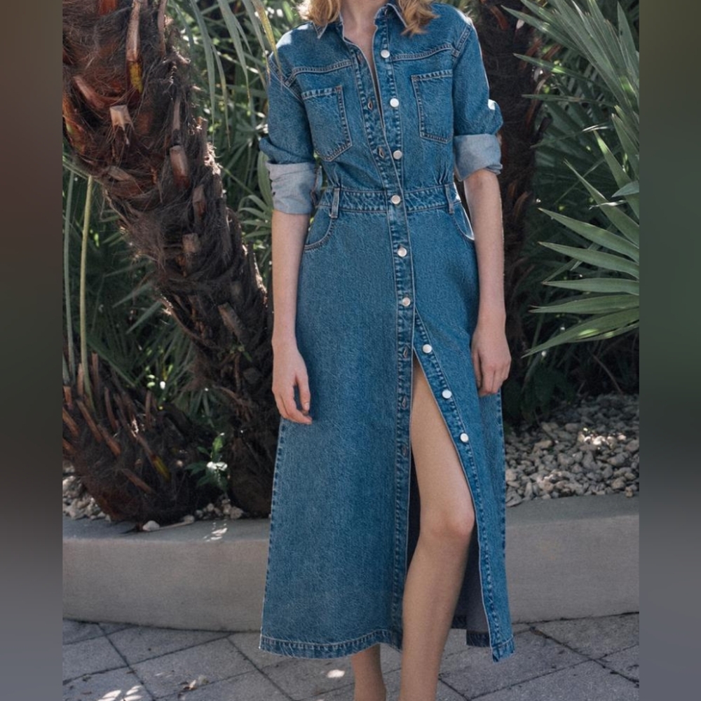 Zara Z1975 Denim Midi Dress Mid-blue BNWT Sz XL Bnwt